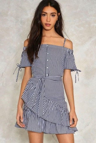 Nasty Gal Square to Dance Gingham Dress – cold shoulder check print dresses - flipped