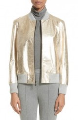 ST. JOHN COLLECTION Metallic Leather & Knit Bomber Jacket ~ luxe gold jackets