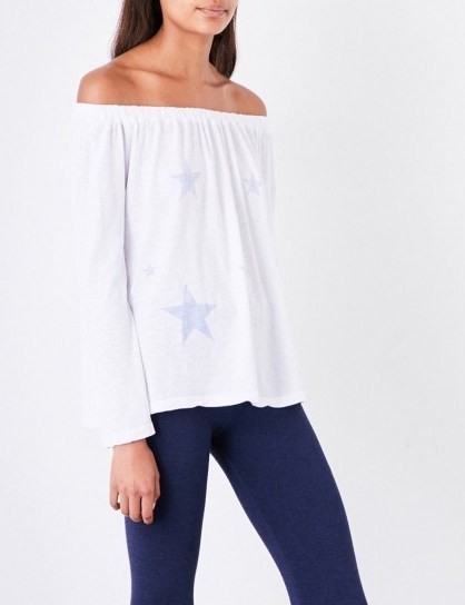 228 Star-print off-the-shoulder cotton-jersey top - flipped