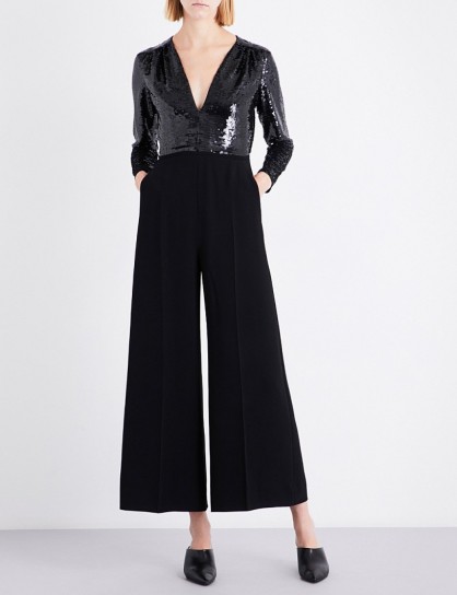 STELLA MCCARTNEY Rosie sequin and silk jumpsuit | black embellished wide leg jumpsuits