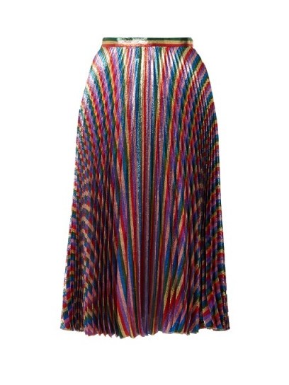 GUCCI Striped high-rise pleated midi skirt ~ chic metallic skirts - flipped