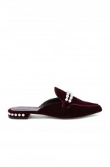 Stuart Weitzman GUAMULE FLAT | bordeaux-red pearl embellished flats | luxe velvet slip on shoes