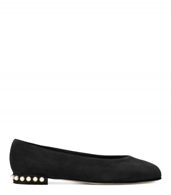 Stuart Weitzman CHICPEARL | black suede pearl embellished flats | chic flat shoes