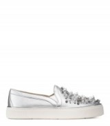 Stuart Weitzman DECOR | silver nappa leather sneakers | sports luxe | embellished flat shoes
