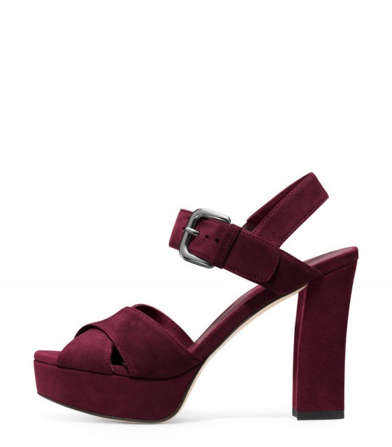 EXHALE by Stuart Weitzman in red suede – block heel platform sandals – high heels - flipped