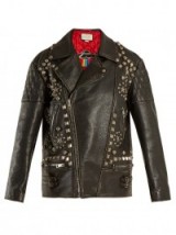 GUCCI Stud-embellished distressed leather jacket ~ casual luxe biker jackets