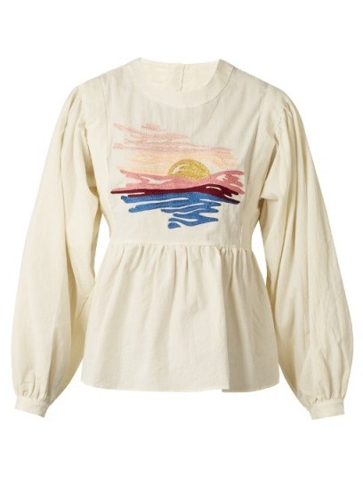 BLISS AND MISCHIEF Sunset-embroidered long-sleeved cotton blouse - flipped