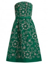 OSCAR DE LA RENTA Swirl-embroidered strapless silk dress