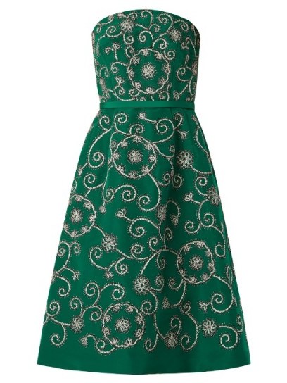 OSCAR DE LA RENTA Swirl-embroidered strapless silk dress - flipped