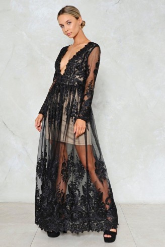 Nasty Gal Take ‘Em Down Mesh Dress – long black sheer dresses