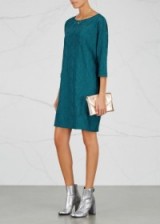 M MISSONI Teal metallic zigzag-knit dress ~ fine knit dresses