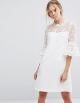 Ted Baker Lace Peplum Sleeve Dress ~ white semi sheer dresses