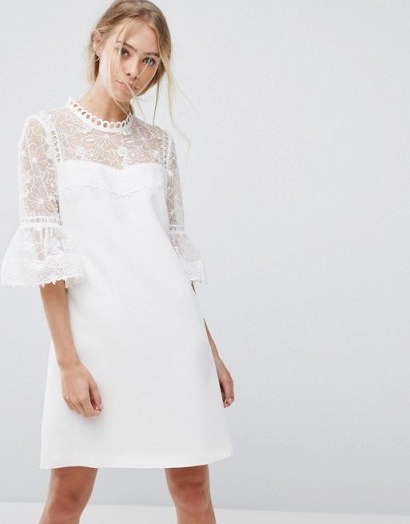 Ted Baker Lace Peplum Sleeve Dress ~ white semi sheer dresses - flipped