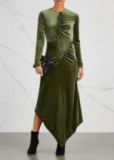 PREEN BY THORNTON BREGAZZI Tegan green asymmetric velvet dress