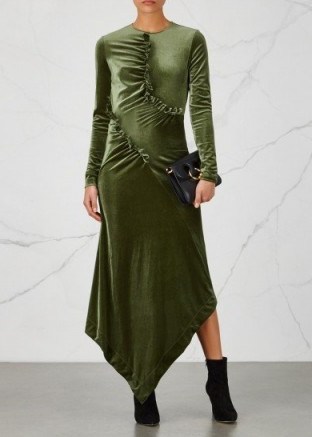PREEN BY THORNTON BREGAZZI Tegan green asymmetric velvet dress - flipped