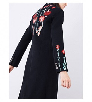 TEMPERLEY LONDON Creek double-breasted cotton coat ~ black floral embroidered coats - flipped