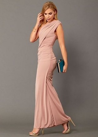 GORGEOUS COUTURE The Bailey Maxi Dress / dusky pink one shoulder evening gowns - flipped