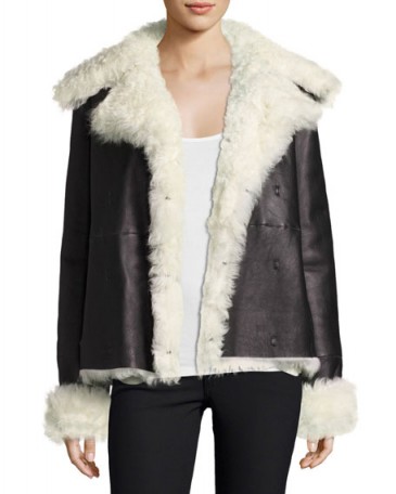 Theory Curly Toscana Shearling Fur Leather Pea Coat | stylish winter coats