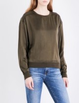 THEORY Massar silk-satin sweatshirt | silky vine green sweatshirts