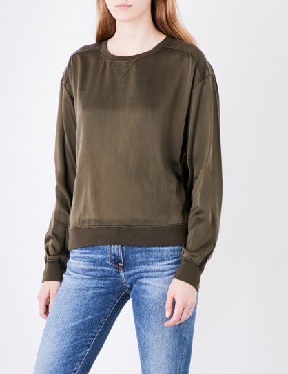 THEORY Massar silk-satin sweatshirt | silky vine green sweatshirts - flipped