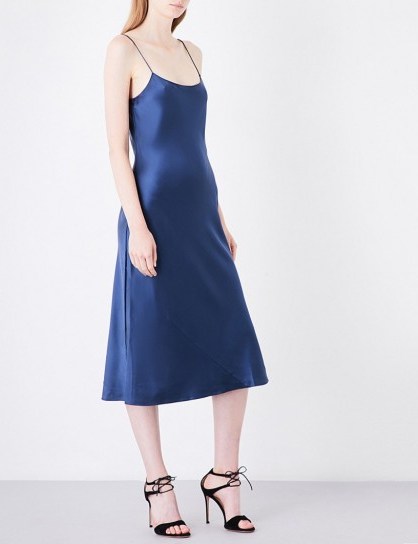 THEORY Telson silk-satin slip dress | blue cami dresses - flipped