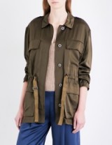 THEORY Thornwood silk-satin jacket ~ casual green military style jackets