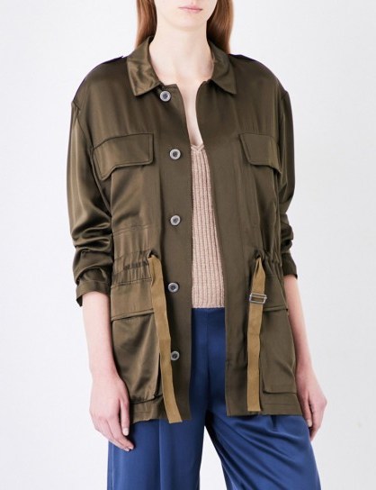 THEORY Thornwood silk-satin jacket ~ casual green military style jackets - flipped