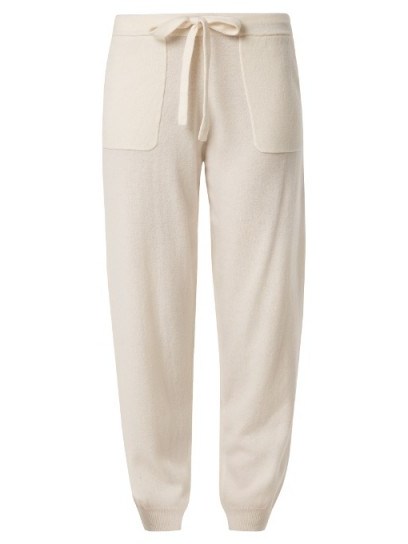 ALLUDE Tie-waist wool and cashmere-blend track pants | sports luxe fashion | cream joggers - flipped