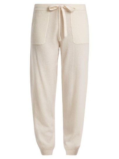 ALLUDE Tie-waist wool and cashmere-blend track pants | sports luxe fashion | cream joggers