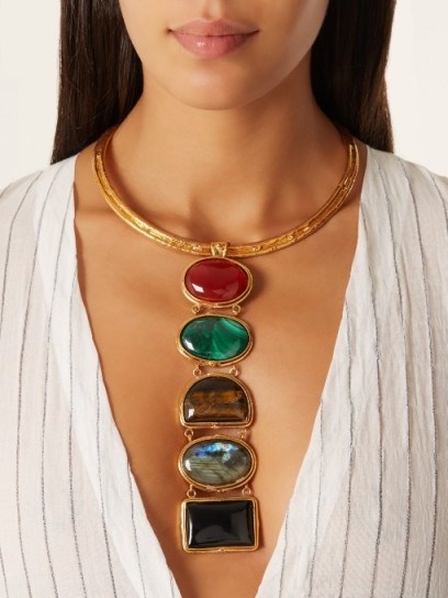 SYLVIA TOLEDANO Torque gold-plated necklace ~ coloured stone statement necklaces ~ standout pieces of jewellery - flipped