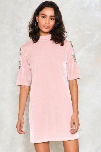 Nasty Gal Touch Down Velvet Dress – blush-pink shift dresses - flipped