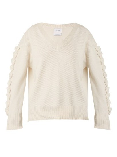 BARRIE Troisieme Dimension V-neck cream cashmere sweater - flipped