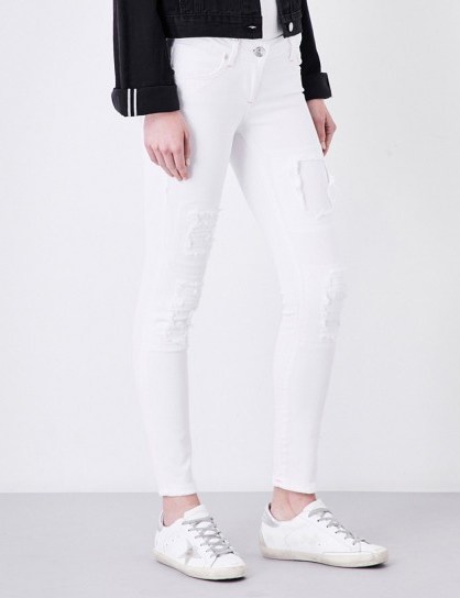 TRUE RELIGION Casey distressed super skinny low-rise jeans | white denim - flipped