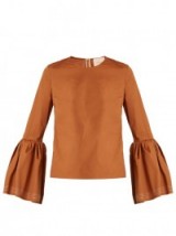 ROKSANDA Truffaut bell-sleeved cotton top ~ tobacco-brown tops