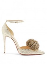 CHRISTIAN LOUBOUTIN Tsarou 100mm pompom-embellished leather pumps ~ metallic gold pom pom shoes ~ luxe courts