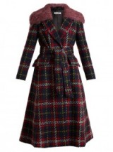 MIU MIU Tweed tartan-checked detachable-collar wool coat | vintage style winter coats