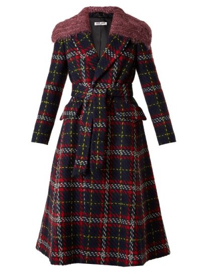 MIU MIU Tweed tartan-checked detachable-collar wool coat | vintage style winter coats - flipped