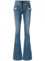 UNRAVEL PROJECT flared jeans | blue denim front lace up fares