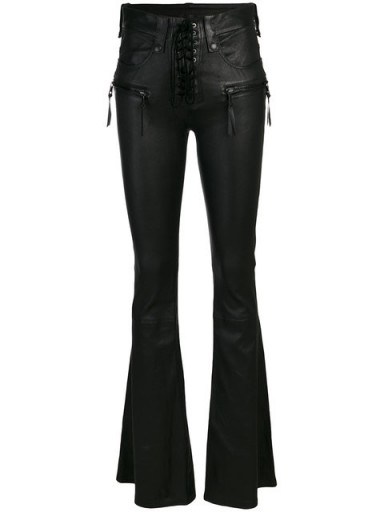UNRAVEL PROJECT lace up flared trousers | black leather flares - flipped