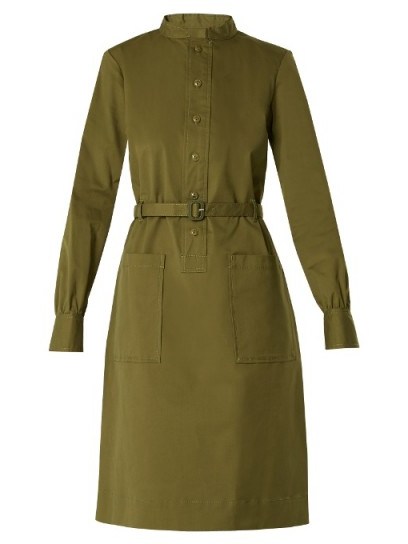 A.P.C. Uschi tie-waist cotton dress ~ khaki-green military dresses - flipped