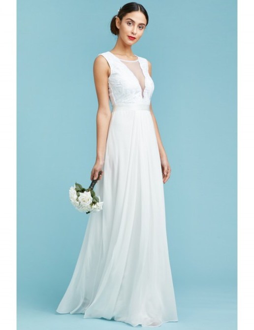 GODDIVA V Neckline Chiffon Maxi Wedding Dress White – affordable bridal dresses - flipped