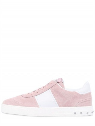 VALENTINO FLY CREW SUEDE & LEATHER SNEAKERS – pink trainers – sports luxe - flipped