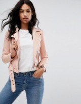 Vero Moda Petite Leather Look Belted Biker Jacket ~ rose-pink jackets