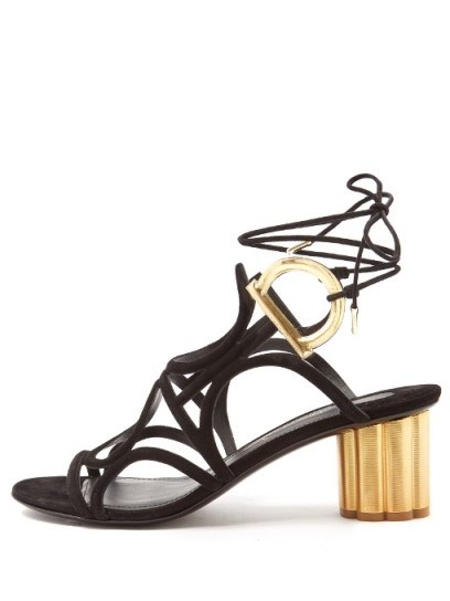 SALVATORE FERRAGAMO Vinci flower-heel suede sandals - flipped