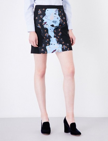 VIVETTA Cannes wool-blend skirt ~ black/blue floral print mini skirts - flipped