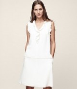 REISS VIVIENNE FRILL-DETAIL SHIFT DRESS OFF WHITE/NUDE