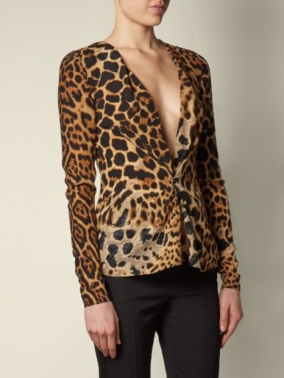SAINT LAURENT V-neck leopard-print silk blouse - flipped