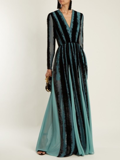 ELIE SAAB V-neck velvet-devoré gown