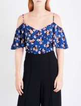 WAREHOUSE Mae floral-print poplin top ~ strappy blue flower printed tops