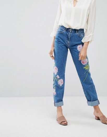 Warehouse Embroidered Jeans – floral denim - flipped